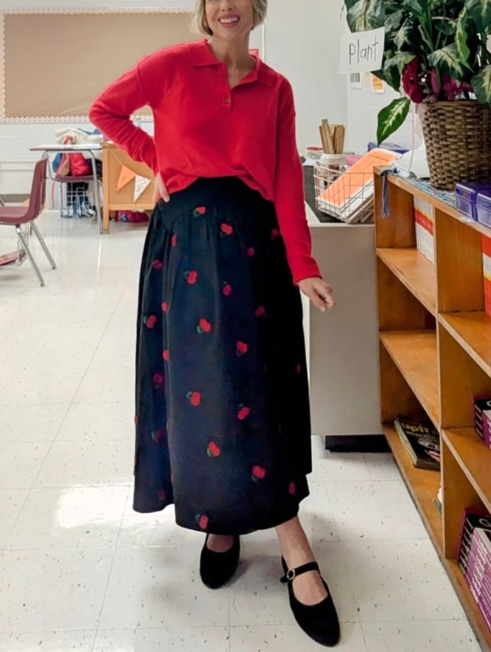 Avec Les Filles Black Cherry-Embroidered Full Skirt - Picture 8 of 12